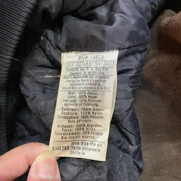 Carhartt J22 Duck Jacket Brown Hooded Workwear Distressed Mens XL - Picture 6 of 11